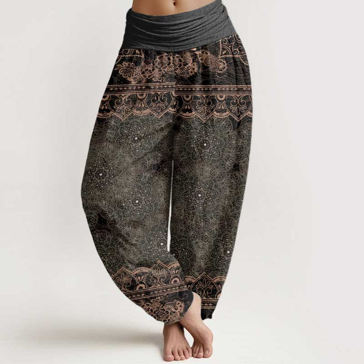 Buddha Stones Pure Cotton Elegant Mandala Flowers Design Women's Elastic Waist Harem Pants - OliveDrab - US22,UK/AU26,EU54 (6XL) - image 9