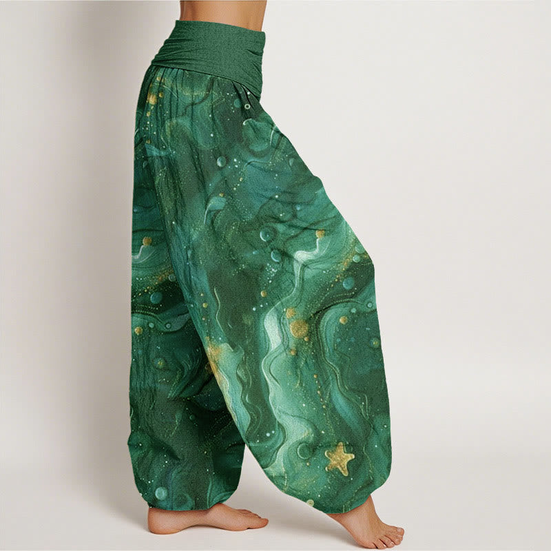 Buddha Stones Oceanic Golde Star Pattern Women's Elastic Waist Harem Pants - image 9
