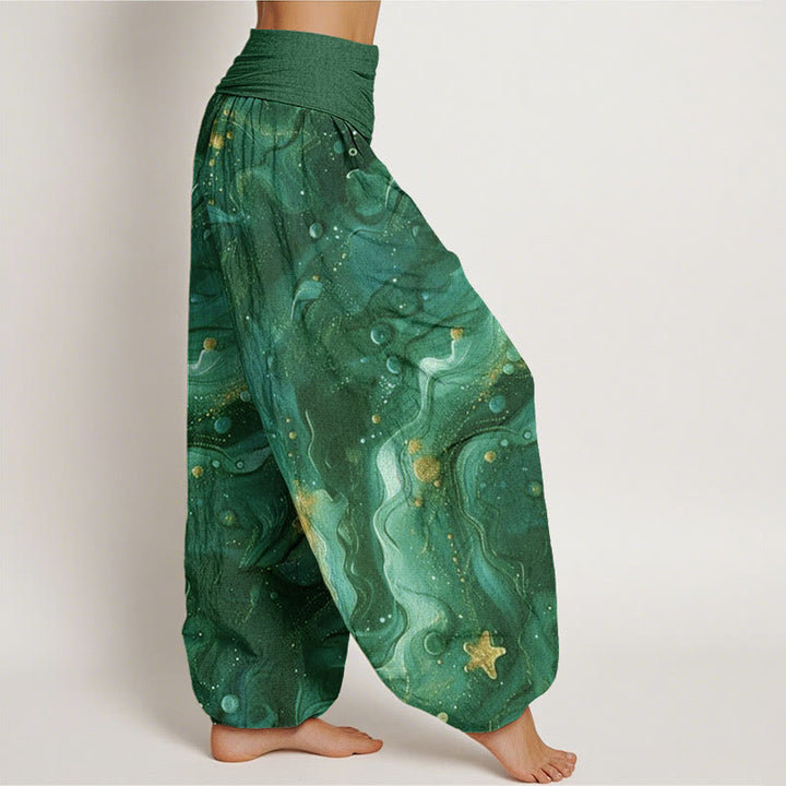 Buddha Stones Oceanic Golde Star Pattern Women's Elastic Waist Harem Pants - image 9