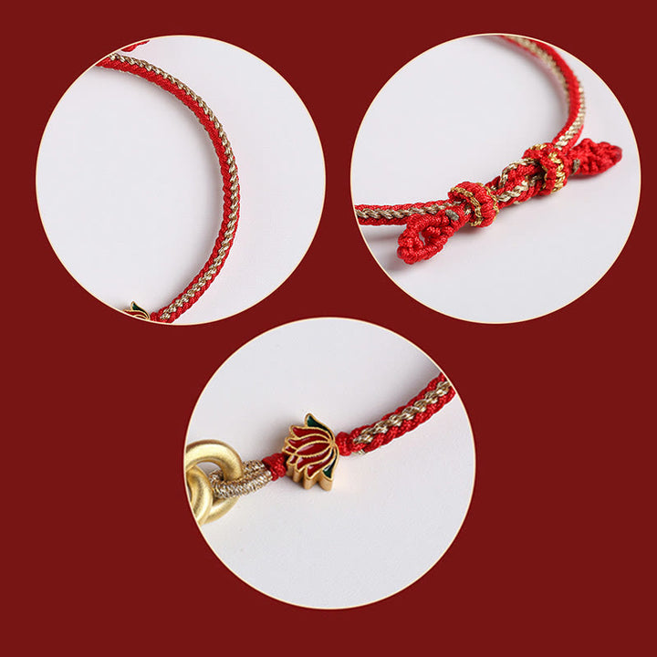 Buddha Stones 925 Sterling Silver Double Peace Buckle Lotus Auspicious Bracelet - image 5