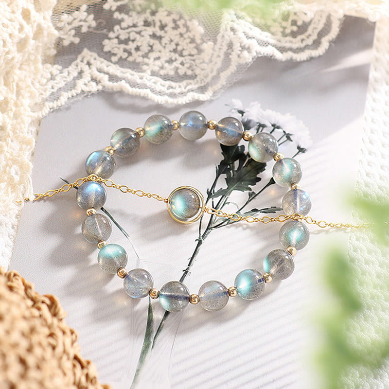 Buddha Stones 14k Gold Plated Natural Moonstone Healing Love Bracelet - image 2
