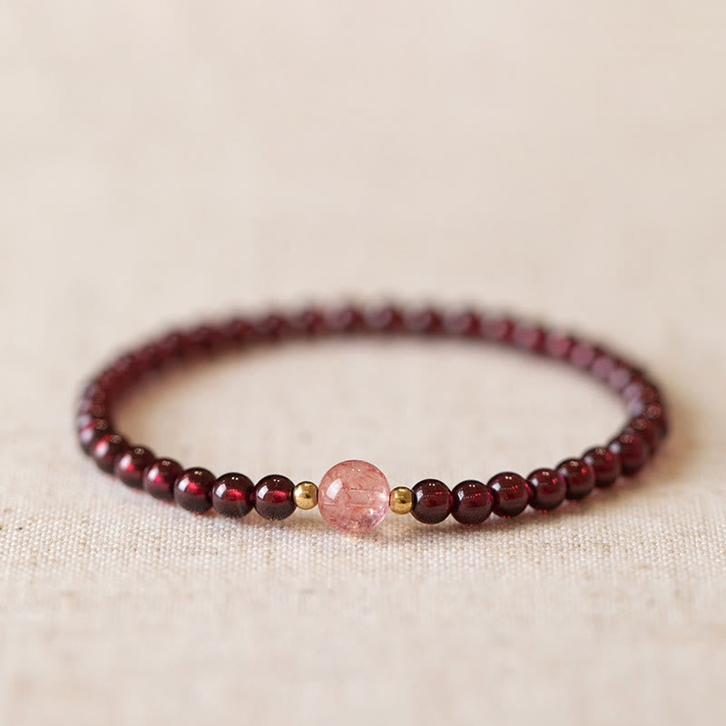 Buddha Stones Natural Garnet Strawberry Quartz Calm Bracelet - One Strawberry Quartz&Garnet - 18cm - image 0