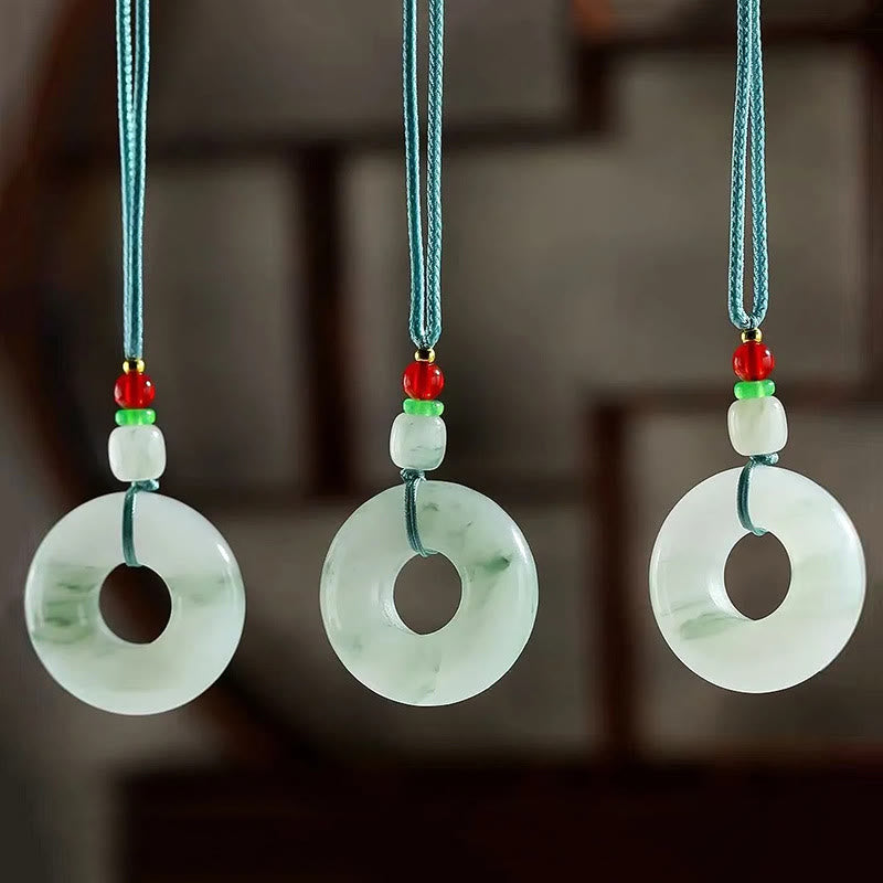 Buddha Stones Natural Jade Peace Buckle Prosperity Necklace Pendant - image 2