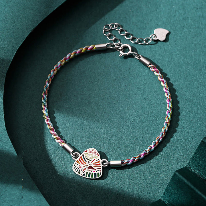 Buddha Stones 925 Sterling Silver Zongzi Pattern Luck Multicolored Handcrafted Bracelet - Pink Colorful Rope for Wrist Circumference 14+3.5cm - image 8