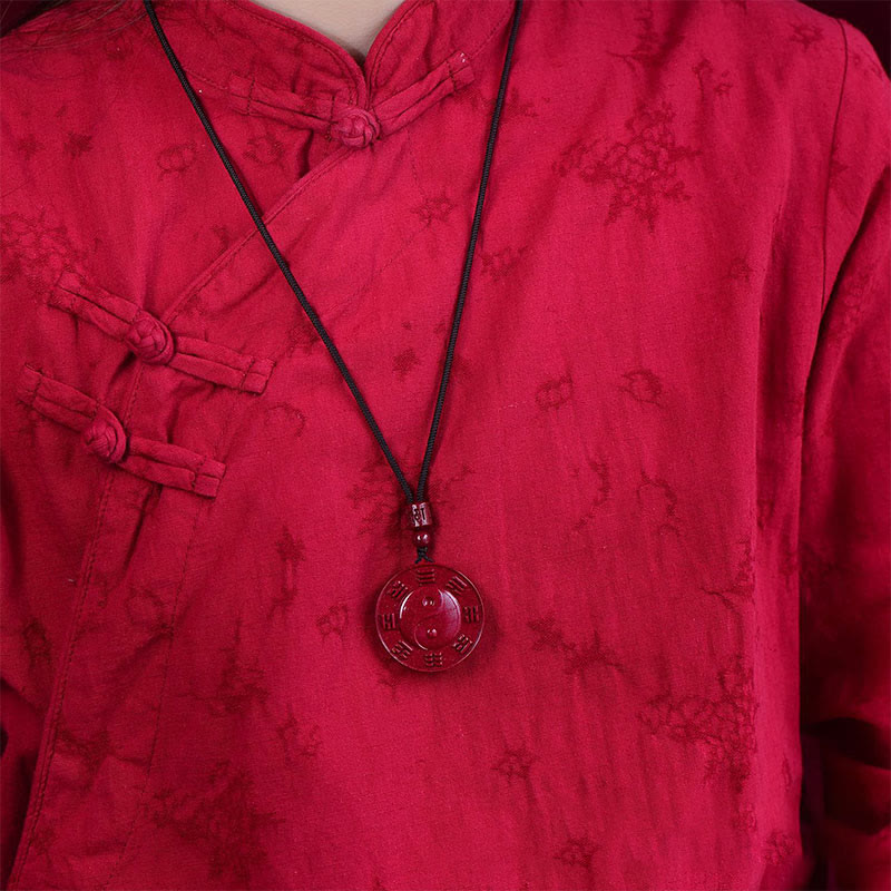 Buddha Stones Cinnabar Yin Yang Bagua Blessing Necklace Pendant - image 4