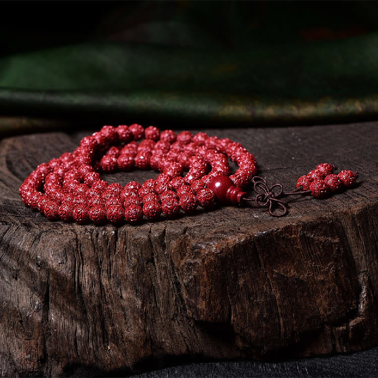 Buddha Stones 108 Mala Beads Cinnabar Om Mani Padme Hum Pattern Engraved Blessing Bracelet - image 3