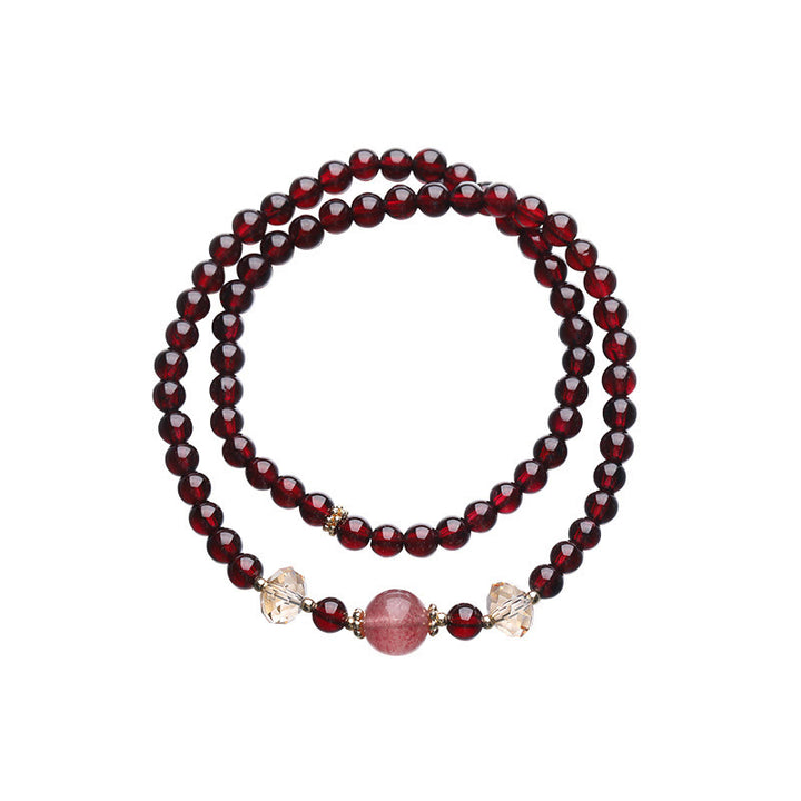 Buddha Stones 14K Gold Plated Natural Garnet Strawberry Quartz Stability Double Wrap Bracelet - image 14