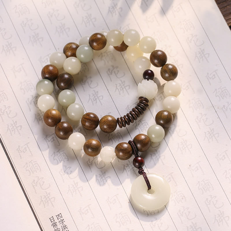 Buddha Stones Bodhi Seed Green Sandalwood Lotus Peace Buckle Harmony Double Wrap Bracelet - Bodhi Seed&Green Sandalwood - image 0