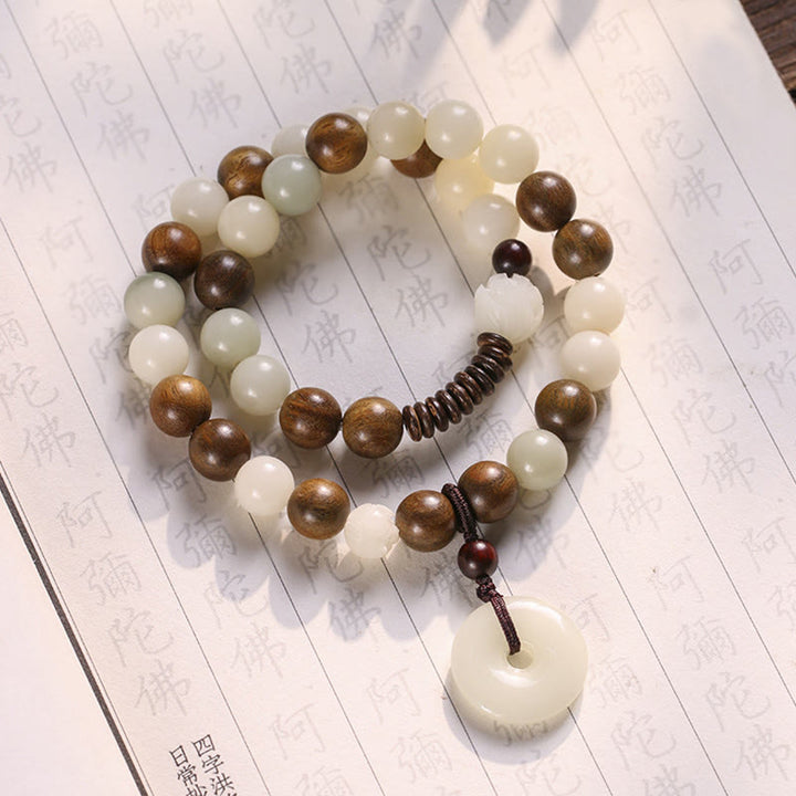 Buddha Stones Bodhi Seed Green Sandalwood Lotus Peace Buckle Harmony Double Wrap Bracelet - Bodhi Seed&Green Sandalwood - image 0