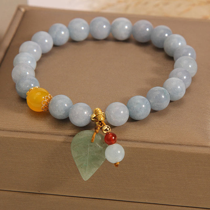 Buddha Stones Aquamarine Jade Leaf Healing Charm Bracelet - image 3
