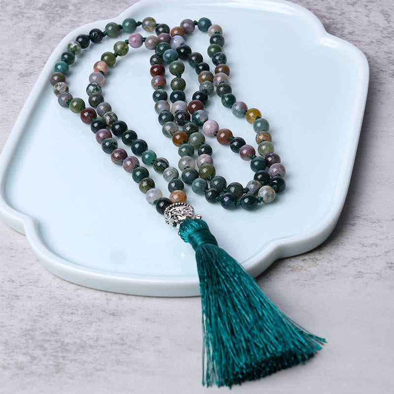 Buddha Stones 108 Mala Beads Indian Agate Buddha Head Cleansing Bracelet - image 1