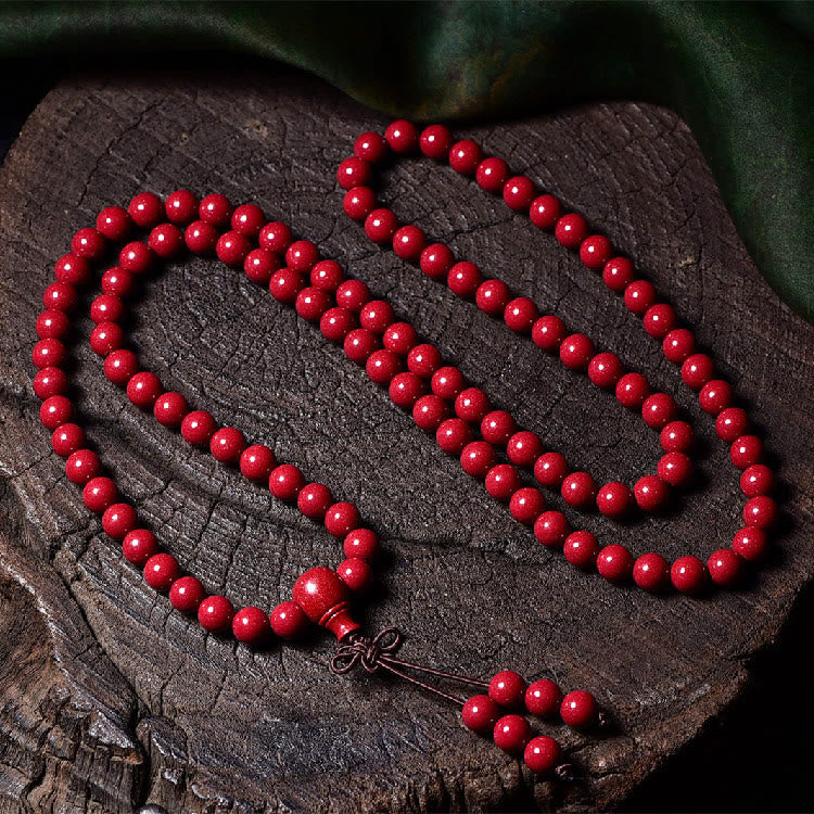 Buddha Stones 108 Mala Beads Cinnabar Om Mani Padme Hum Pattern Engraved Blessing Bracelet - 8mm*108 Round Beads - image 17