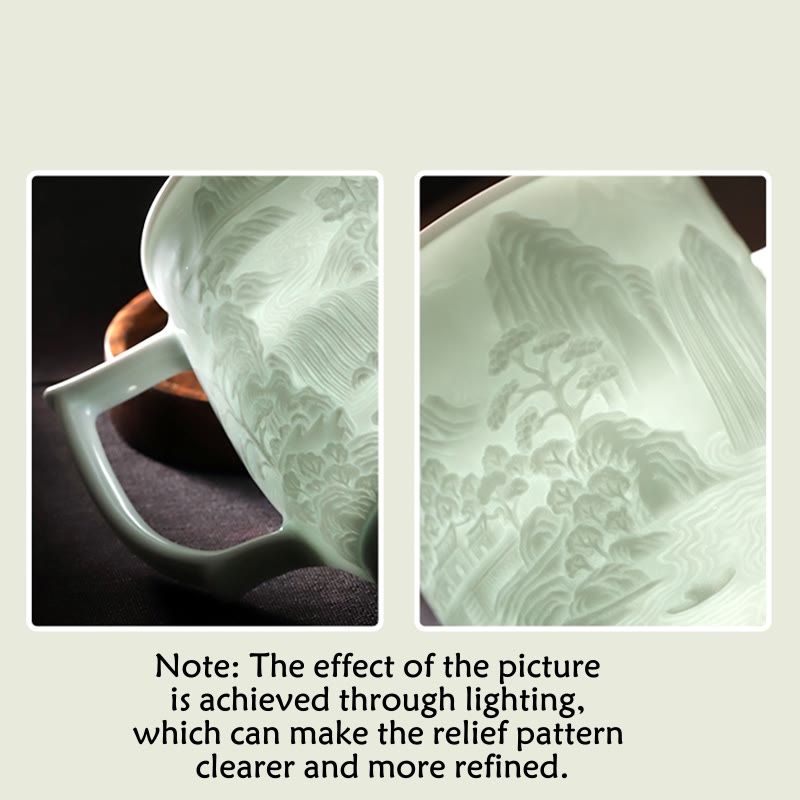 Buddha Stones Jingdezhen White Porcelain Handmade Great Wall Landscape Engraved Ceramic Teacup Office Mug Tea Cups - image 14