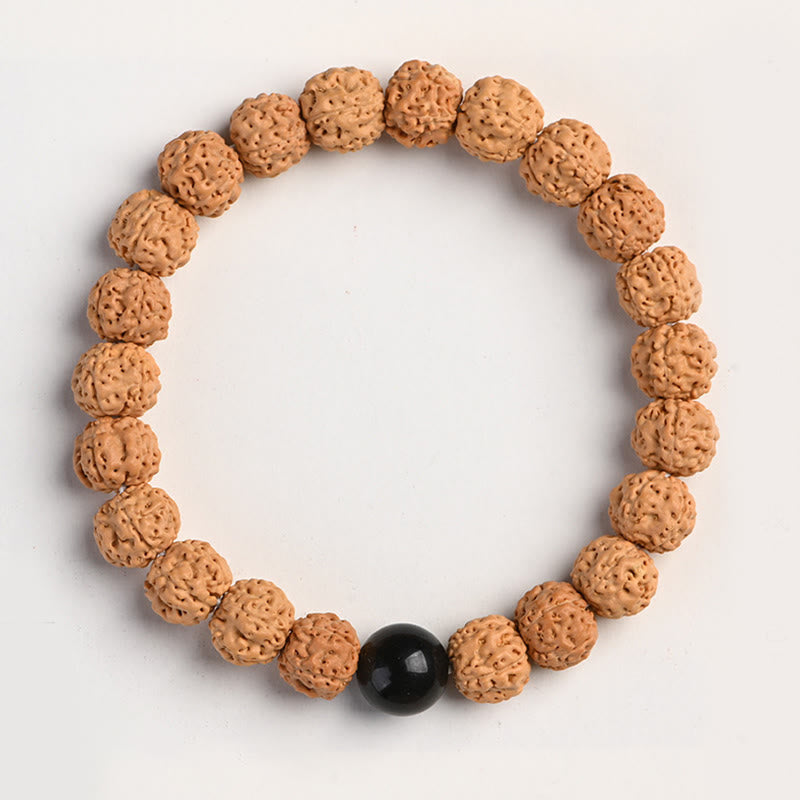 Buddha Stones Tibet Rudraksha Bodhi Seed Wealth Auspiciousness Bracelet - Gold Sheen Obsidian - image 14