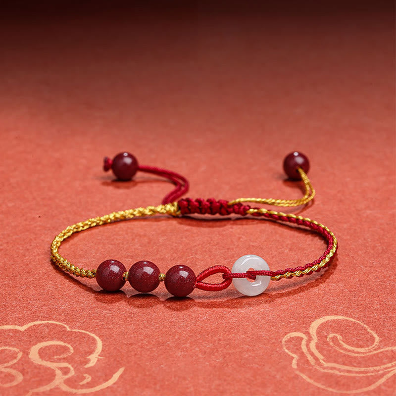 Buddha Stones Natural Cinnabar Jade Peace Buckle Blessing Bracelet - image 17