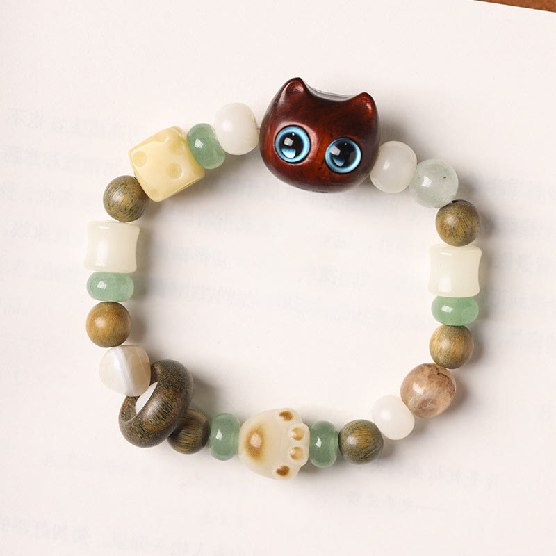 Buddha Stones Bodhi Seed Green Sandalwood Ebony Wood Small Leaf Red Sandalwood Cat Head Paw Claw Peace Bracelet - image 11