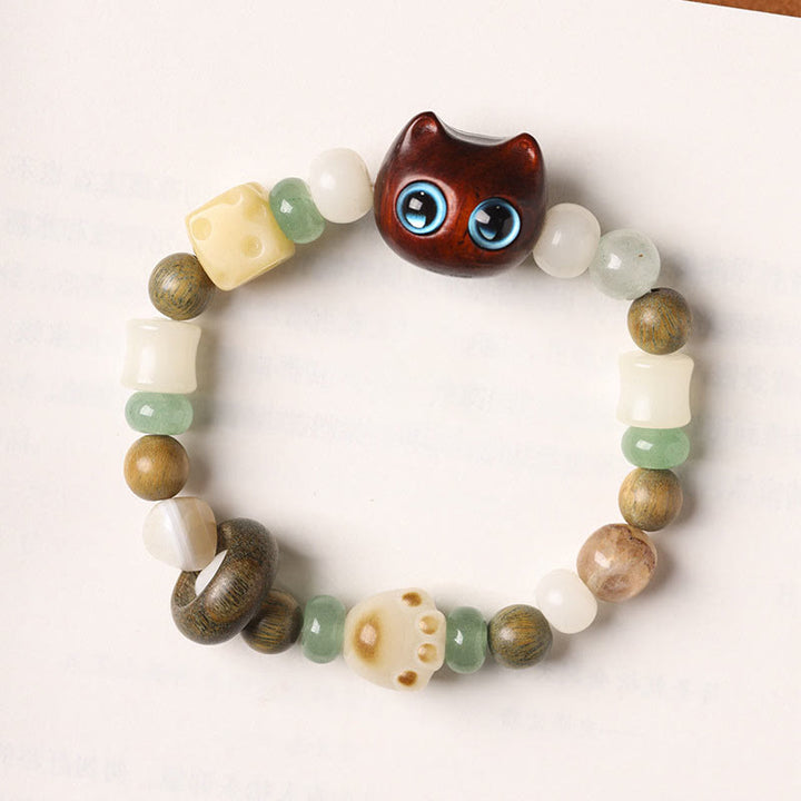 Buddha Stones Bodhi Seed Green Sandalwood Ebony Wood Small Leaf Red Sandalwood Cat Head Paw Claw Peace Bracelet - image 11