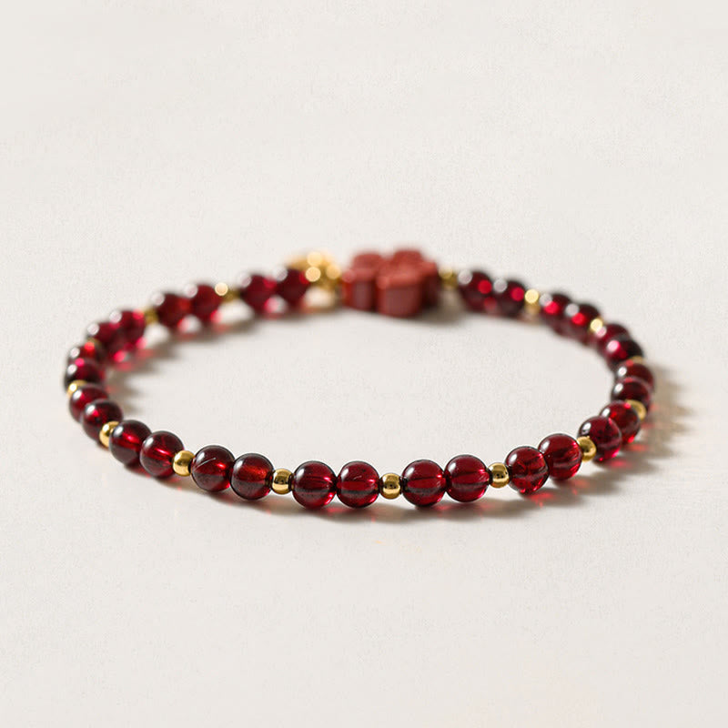 Buddha Stones 14K Gold Natural Garnet Cinnabar Flower Calm Bracelet - image 3