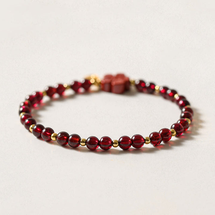 Buddha Stones 14K Gold Natural Garnet Cinnabar Flower Calm Bracelet - image 3
