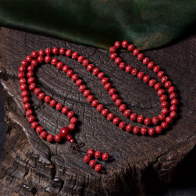 Buddha Stones 108 Mala Beads Cinnabar Om Mani Padme Hum Pattern Engraved Blessing Bracelet - 6mm*108 Om Mani Padme Hum - image 6