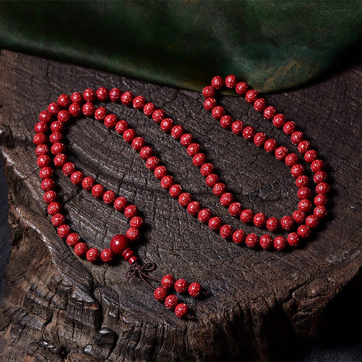 Buddha Stones 108 Mala Beads Cinnabar Om Mani Padme Hum Pattern Engraved Blessing Bracelet - 6mm*108 Om Mani Padme Hum - image 6
