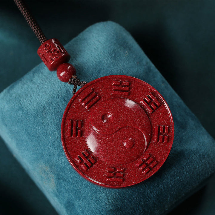 Buddha Stones Cinnabar Yin Yang Bagua Blessing Necklace Pendant - image 1