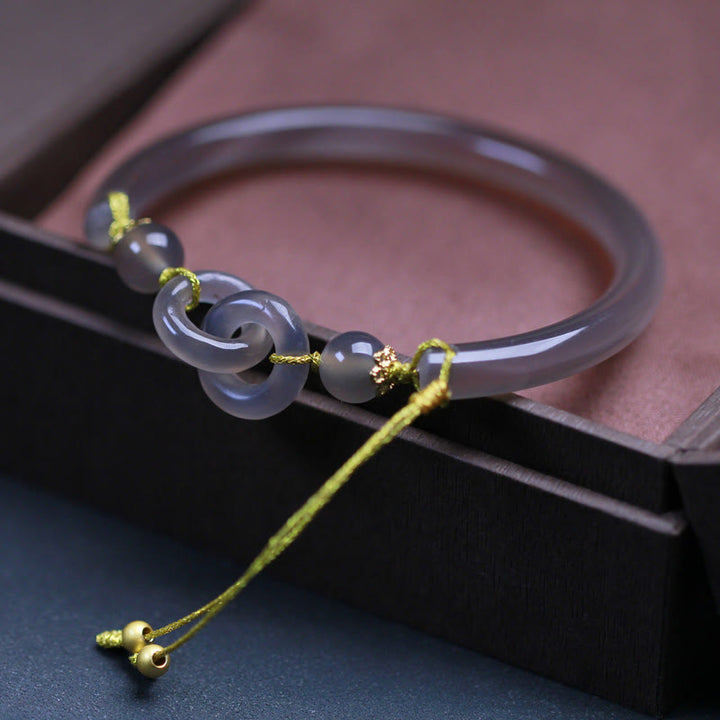 Buddha Stones Natural Gray Agate Double Peace Buckle Balance Bracelet Bangle - image 3