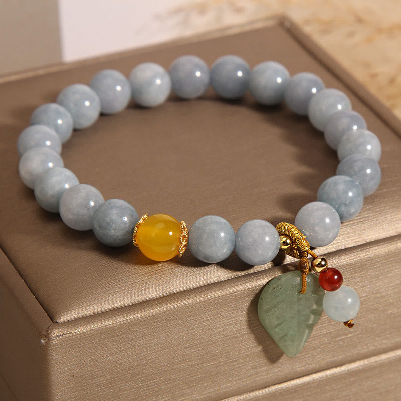Buddha Stones Aquamarine Jade Leaf Healing Charm Bracelet - image 2