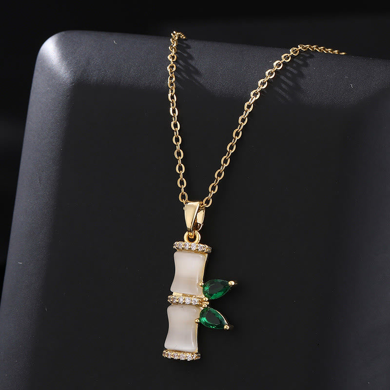 Buddha Stones 18K Gold Plated Chalcedony Bamboo Rhinestones Harmony Necklace Pendant - image 4