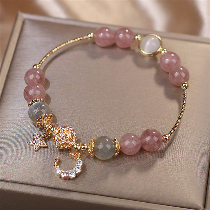 Buddha Stones Strawberry Quartz Moonstone Moon Star Love Bracelet - image 4