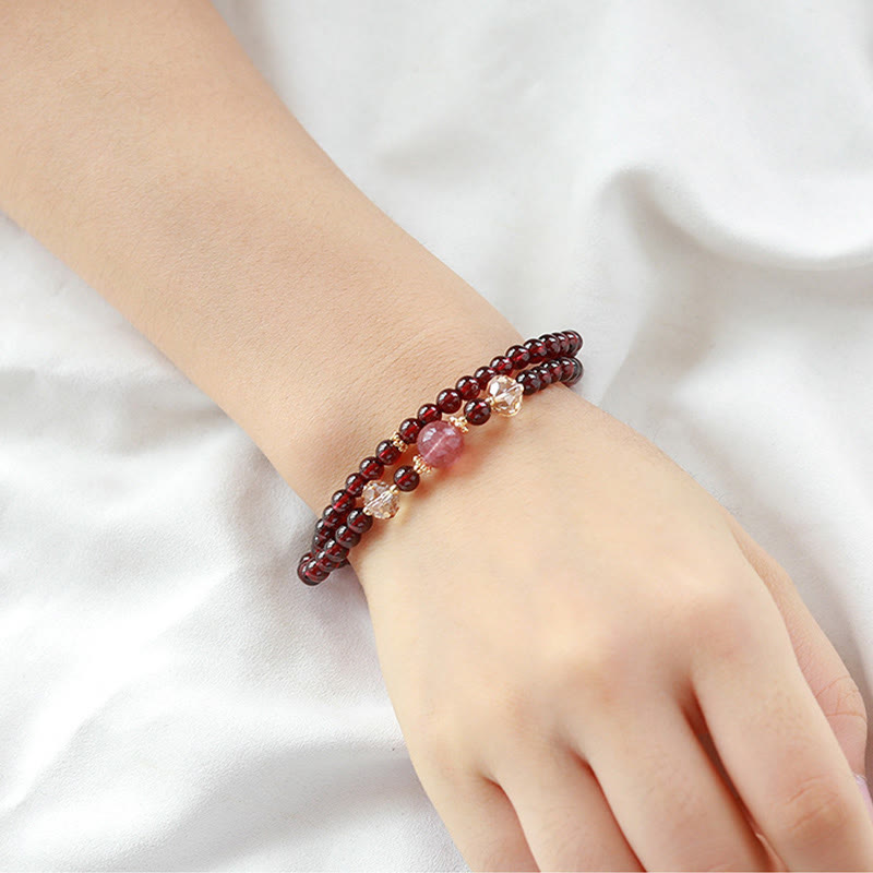 Buddha Stones 14K Gold Plated Natural Garnet Strawberry Quartz Stability Double Wrap Bracelet - image 11