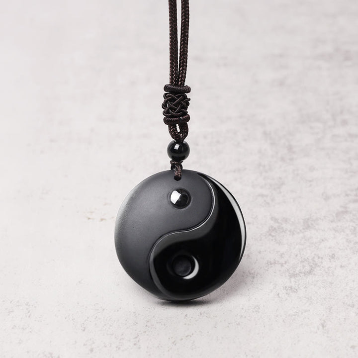 Buddha Stones Black Obsidian Taoism Five Sacred Mountains Nine-Character Mantra Carved Purification Yin Yang Necklace Pendant - image 6