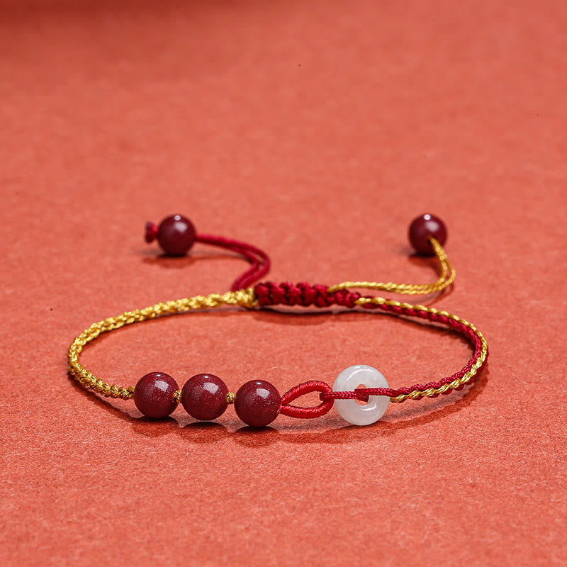 Buddha Stones Natural Cinnabar Jade Peace Buckle Blessing Bracelet - Cinnabar(Calm♥Concentration)(Wrist Circumference 15-20cm) - image 0