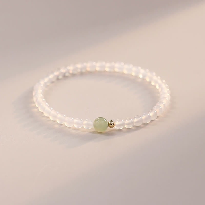 Buddha Stones Natural White Agate Jade Luck Protection Bracelet - image 5