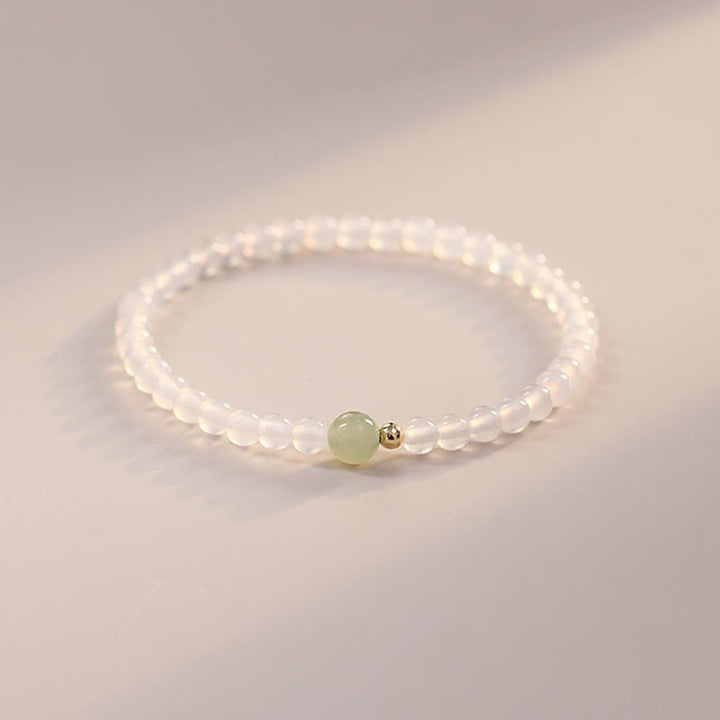 Buddha Stones Natural White Agate Jade Luck Protection Bracelet - image 5