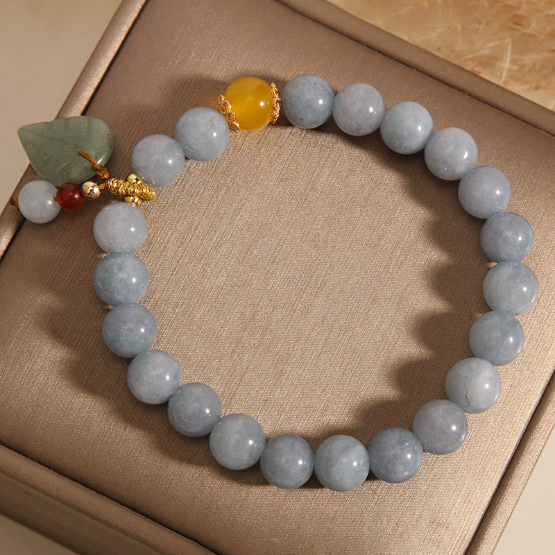 Buddha Stones Aquamarine Jade Leaf Healing Charm Bracelet - image 8