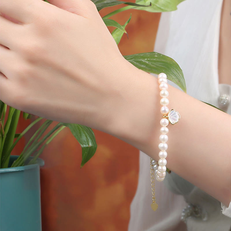 Buddha Stones 14K Gold Plated Natural Pearl Crystal Shell Charm Bead Bracelet - image 10