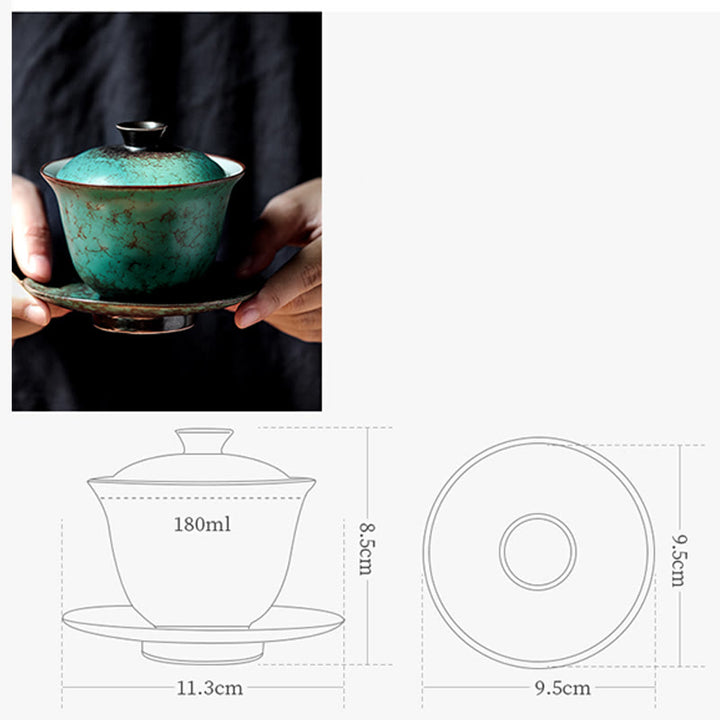 Buddha Stones Retro Green Glaze Ceramic Gaiwan Sancai Teacup Kung Fu Tea Cup And Saucer With Lid - image 10