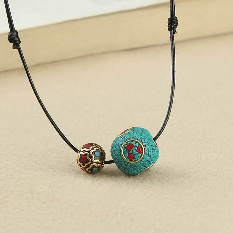Buddha Stones Tibetan Turquoise Double Bead Protection Strength Necklace Pendant - image 5