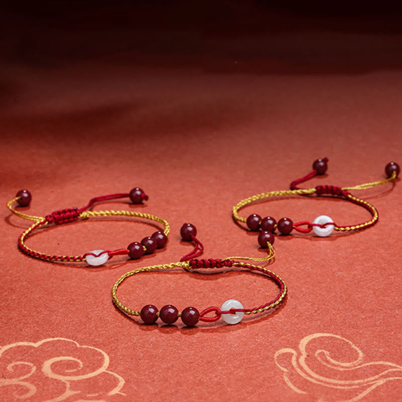 Buddha Stones Natural Cinnabar Jade Peace Buckle Blessing Bracelet - image 16