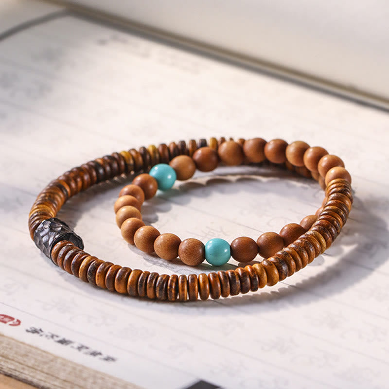 Buddha Stones Sandalwood Turquoise Protection Double Wrap Bracelet - image 1