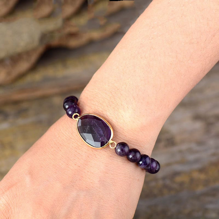 Buddha Stones Natural Amethyst Crystal Balance Marquise Pattern Bracelet - image 3