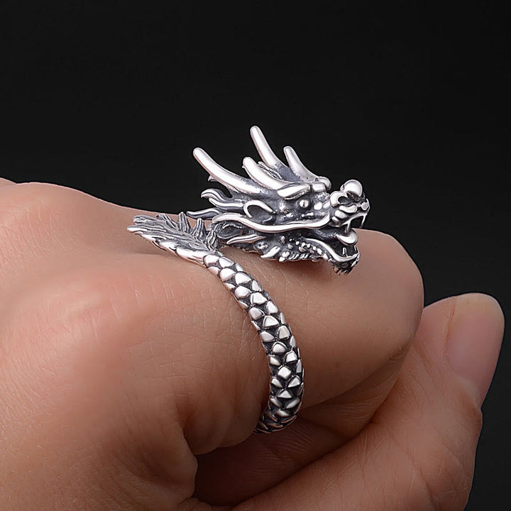 Buddha Stones 990 Sterling Silver Vintage Dragon Design Luck Protection Strength Adjustable Ring - image 5