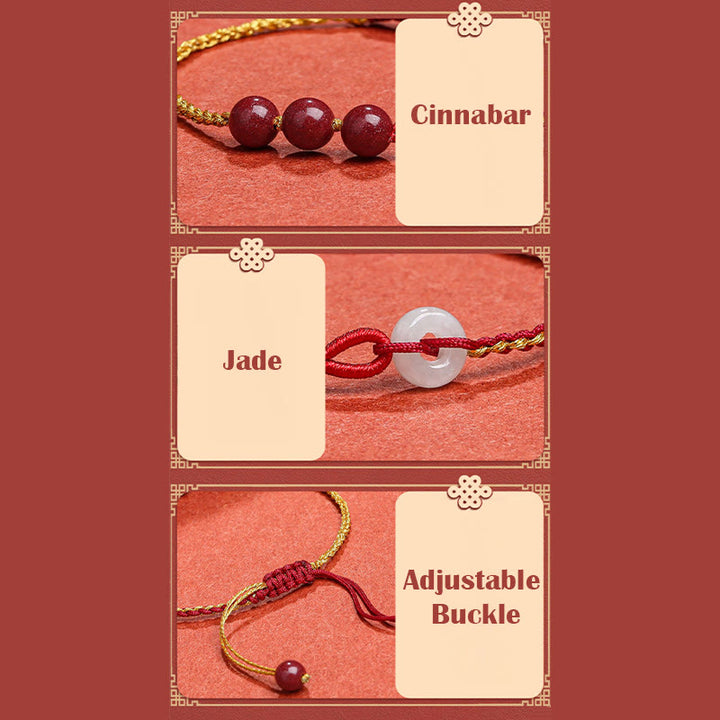 Buddha Stones Natural Cinnabar Jade Peace Buckle Blessing Bracelet - image 20