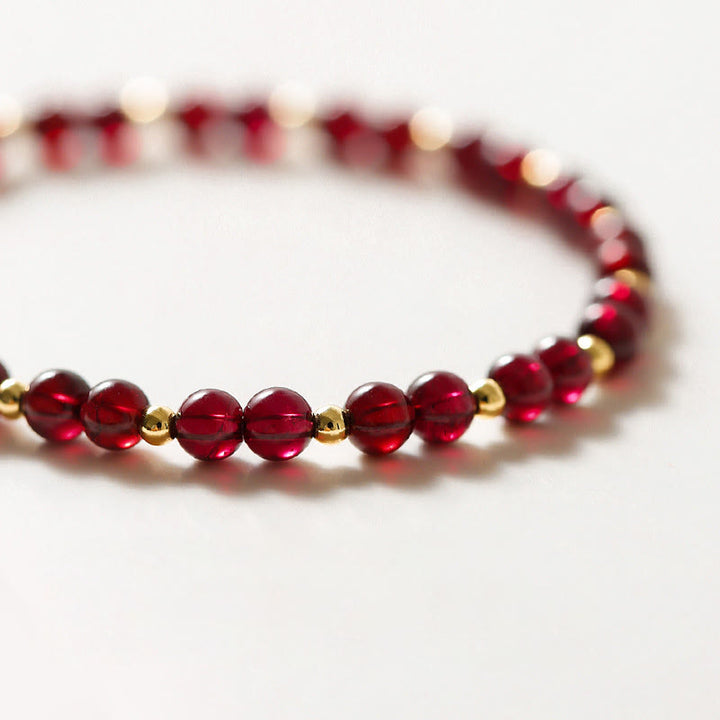 Buddha Stones 14K Gold Natural Garnet Cinnabar Flower Calm Bracelet - image 5