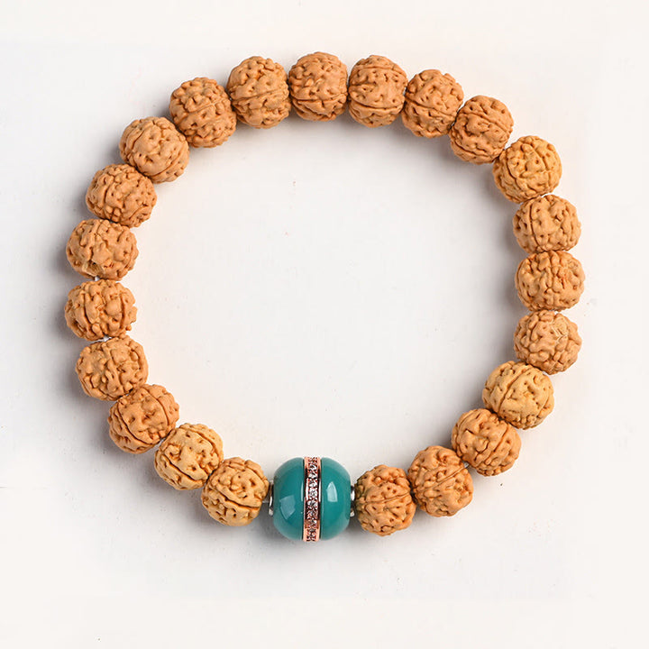 Buddha Stones Tibet Rudraksha Bodhi Seed Wealth Auspiciousness Bracelet - Liuli Glass Bead - image 28
