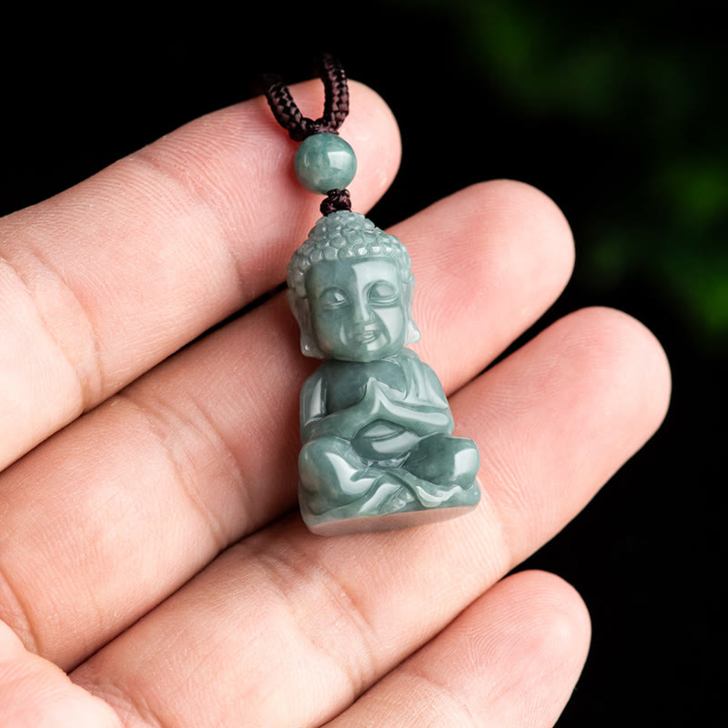Buddha Stones Natural Jade Meditation Buddha Amulet Serenity Necklace Pendant - image 4