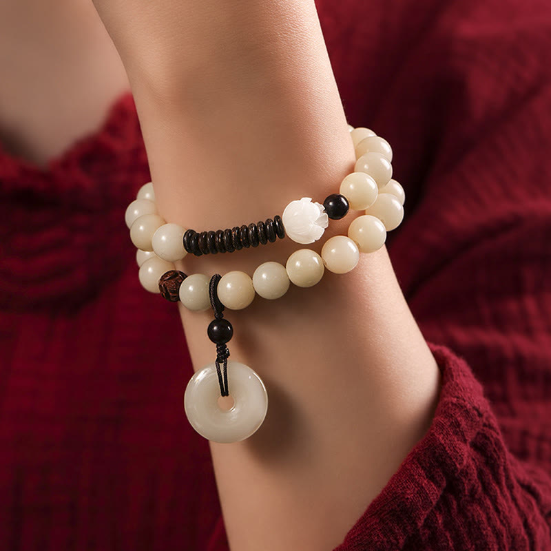 Buddha Stones Bodhi Seed Green Sandalwood Lotus Peace Buckle Harmony Double Wrap Bracelet - image 7