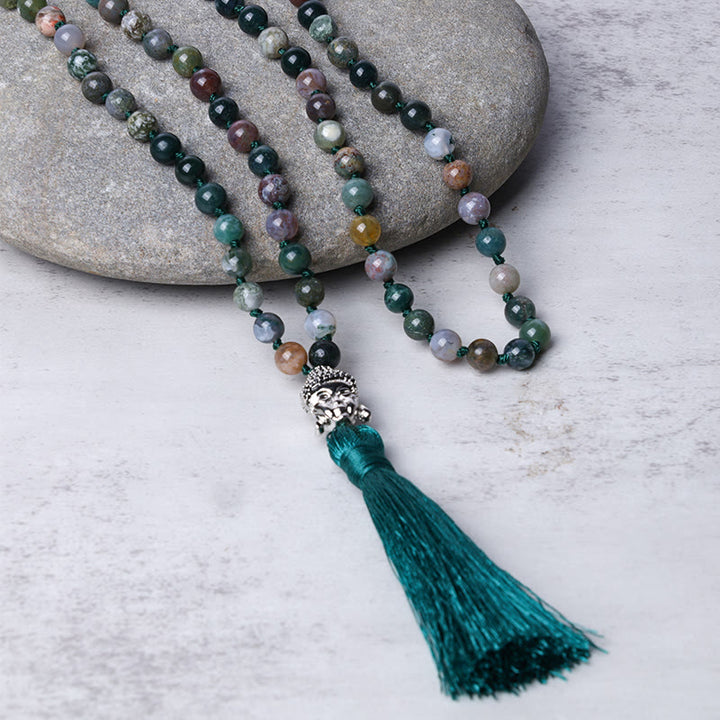 Buddha Stones 108 Mala Beads Indian Agate Buddha Head Cleansing Bracelet - image 2