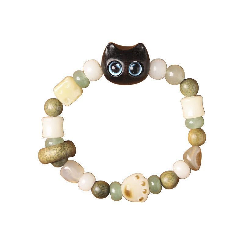 Buddha Stones Bodhi Seed Green Sandalwood Ebony Wood Small Leaf Red Sandalwood Cat Head Paw Claw Peace Bracelet - image 6